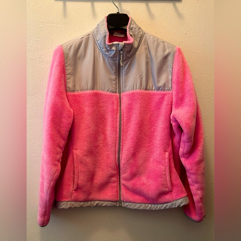 Danskin Now Pink Fleece with Gray trim Full Zip Jacket. Size XL (16-18)